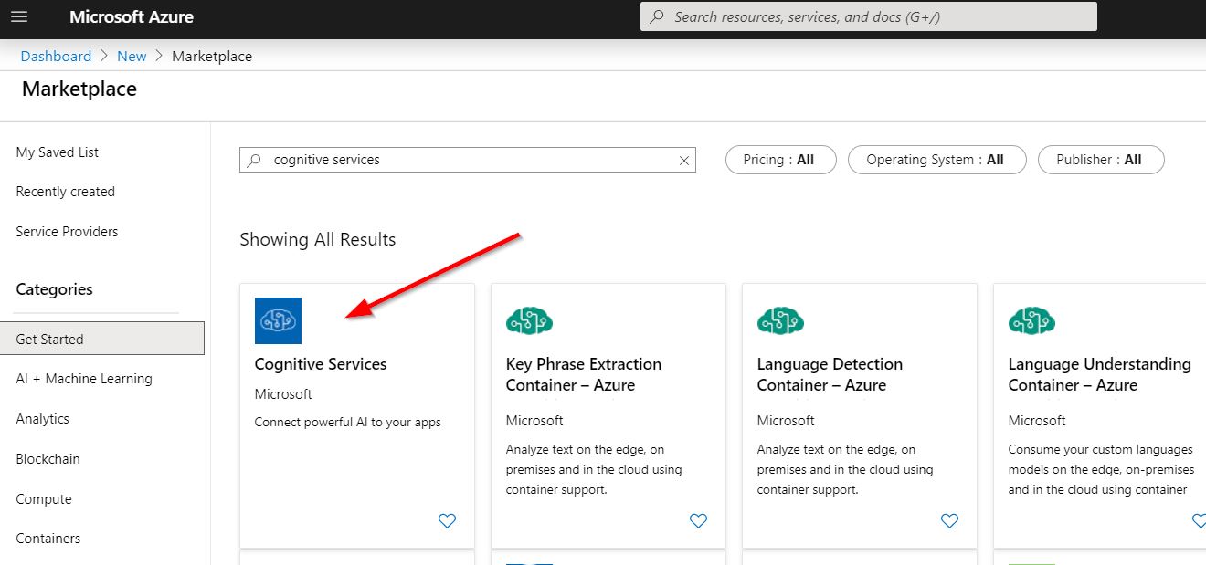 Azure Cognitive Service Select