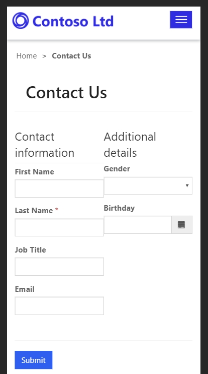 Sample Entity Form Mobile