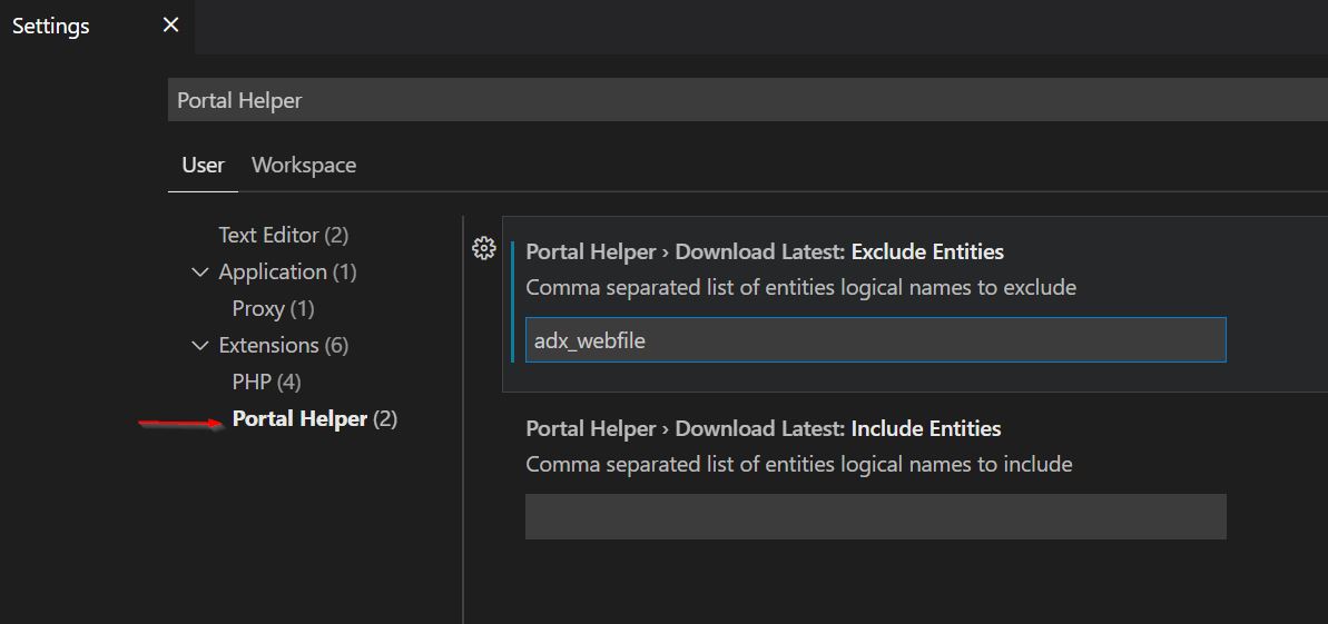 VS Code settings for Portal Helper