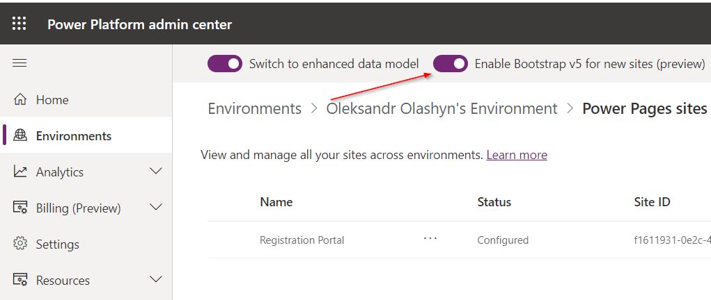 Bootstrap 5 switch in Admin Center