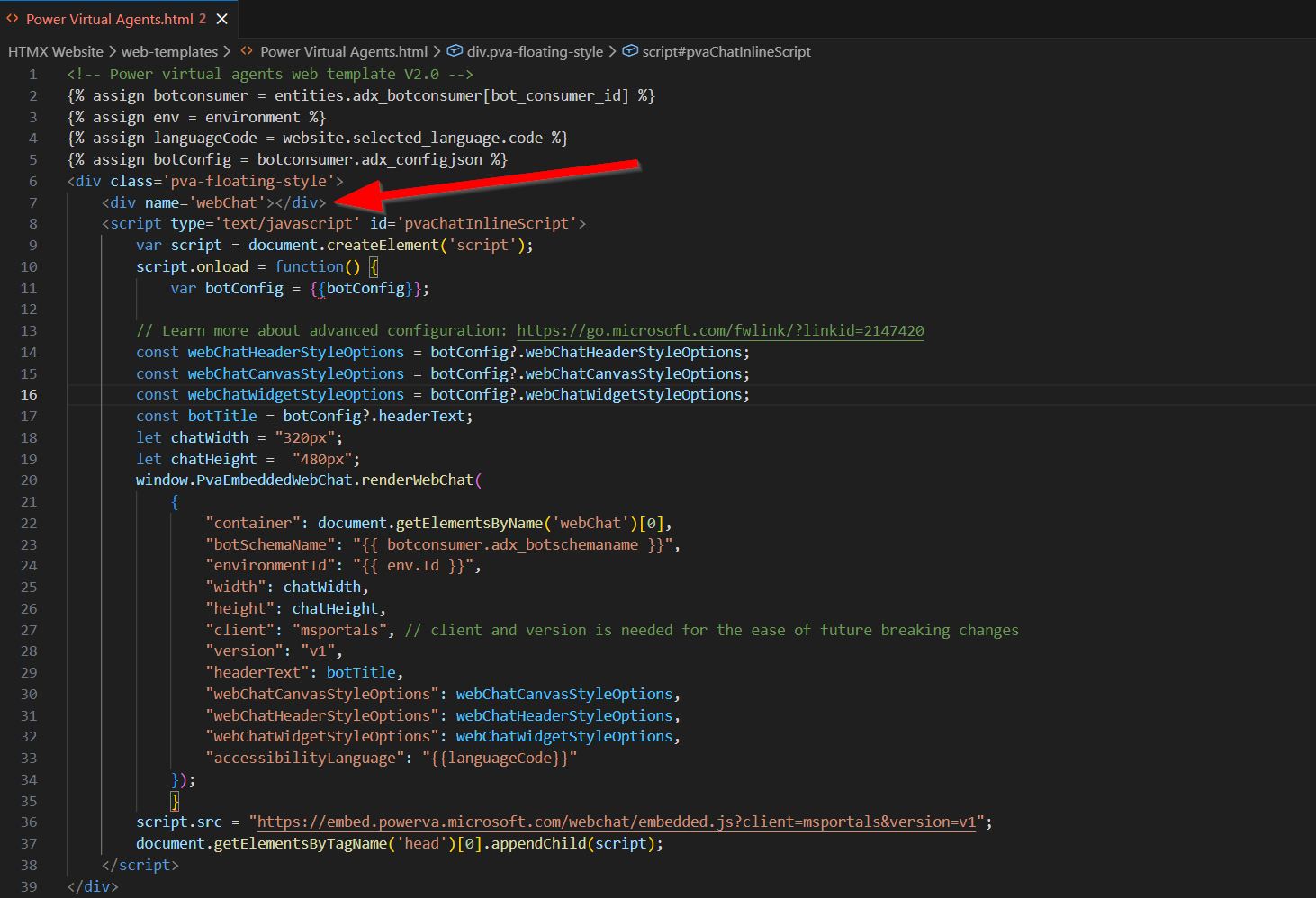 Original Div for Web Chat